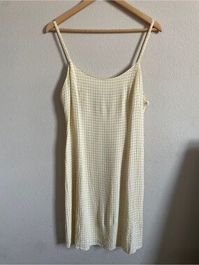 Express RARE Vintage 90s Super Cute Yellow Gingham Check Rayon Summer Dress